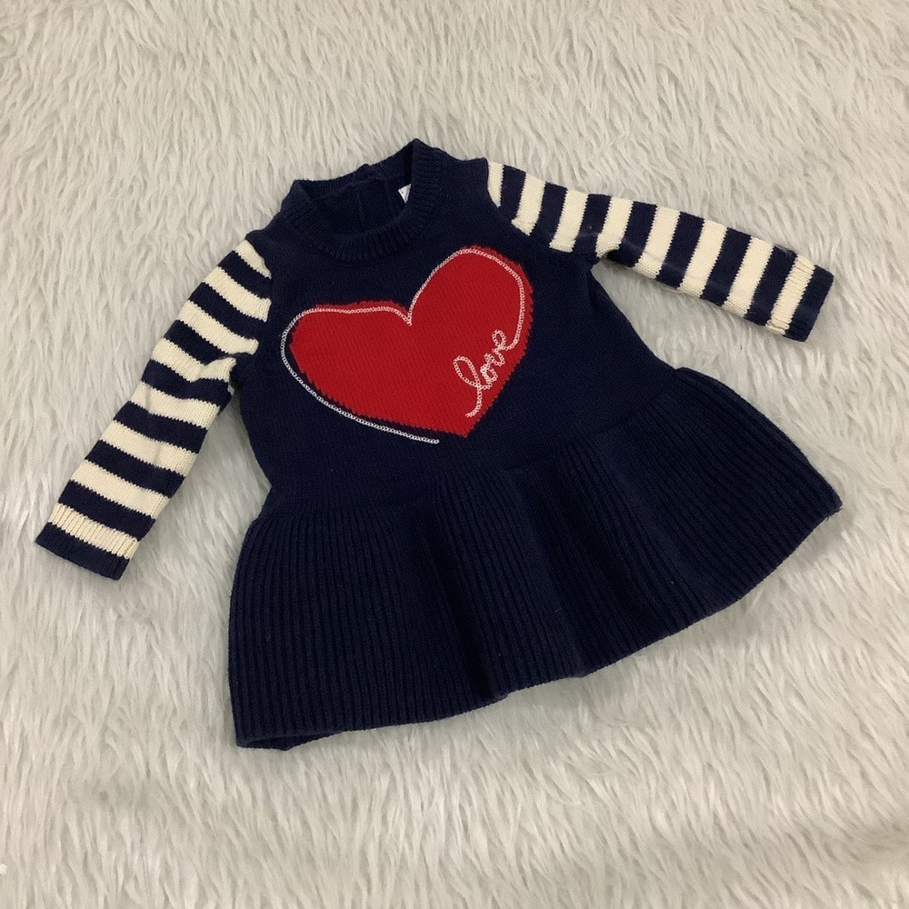 - Baby gap girls blue knit heart ruffle sweater top size 0-3 months